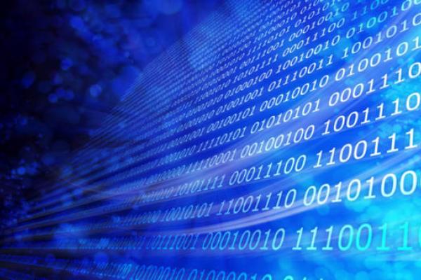 Bits and bytes in blue. Bits and bytes in blue.